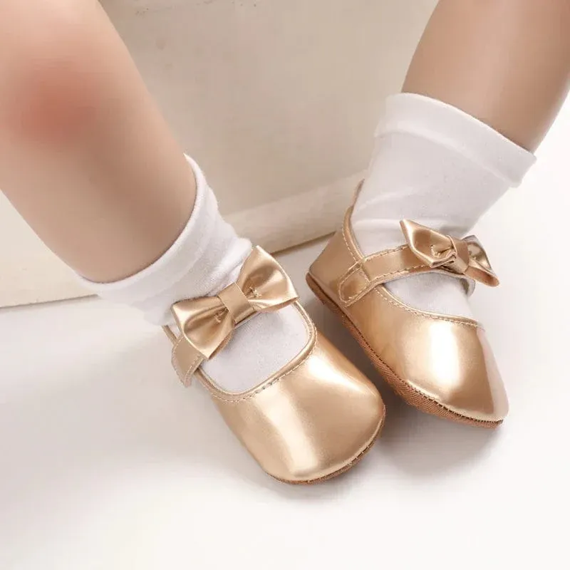 Metallic Bow Decorated Baby Girl Flats