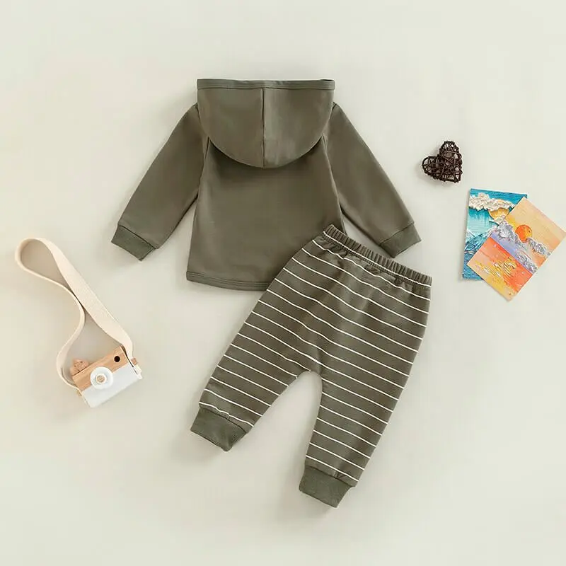 Striped Pants Hooded Baby Set