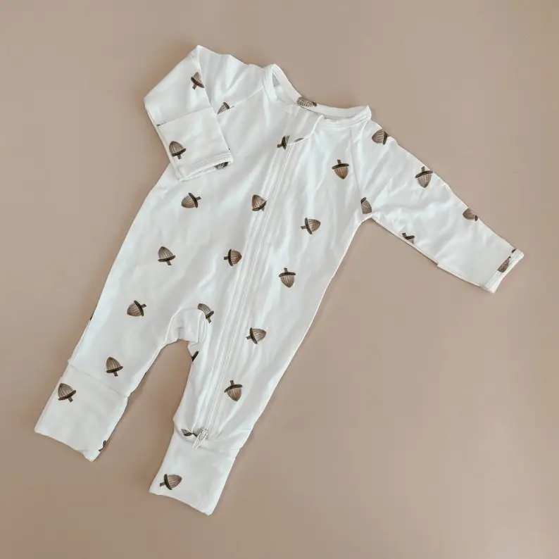 Bamboo Baby Growsuit Double Zip - Footie Romper - Zipsuit - Baby Announcement Outfit - One piece - Newborn - Long Sleeve - Winter Clothes