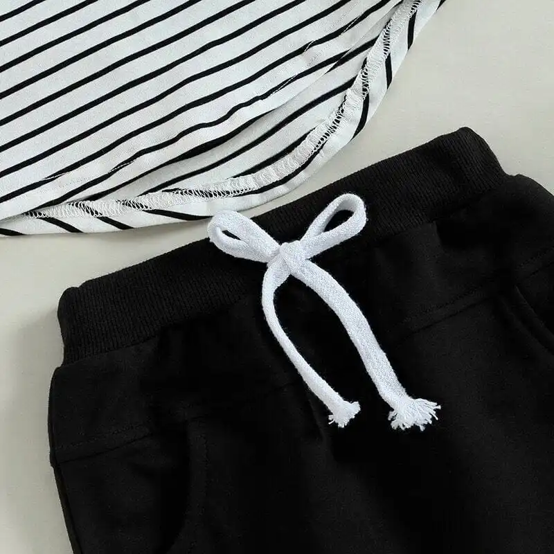 Striped Tee Black Shorts Baby Set