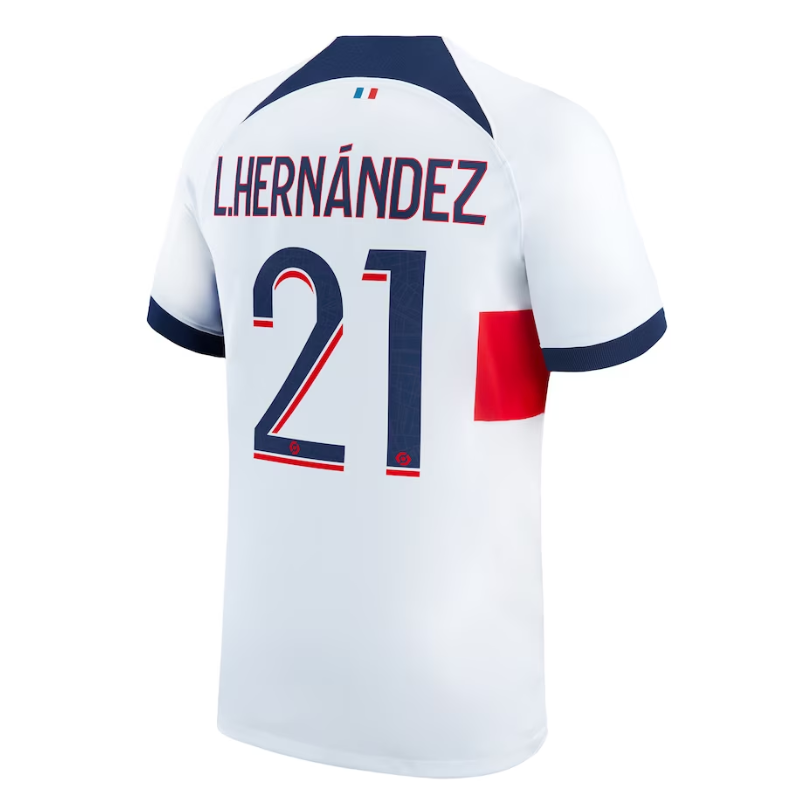 Paris Saint-Germain Away Shirt 2023-24 with Player Hern��ndez 21 printing Jersey - White