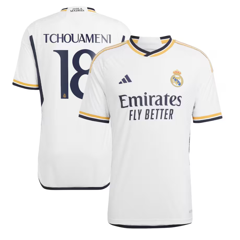 Real Madrid Home Shirt 2023-24 with Tchouam��ni 18 printing Player Jersey - White