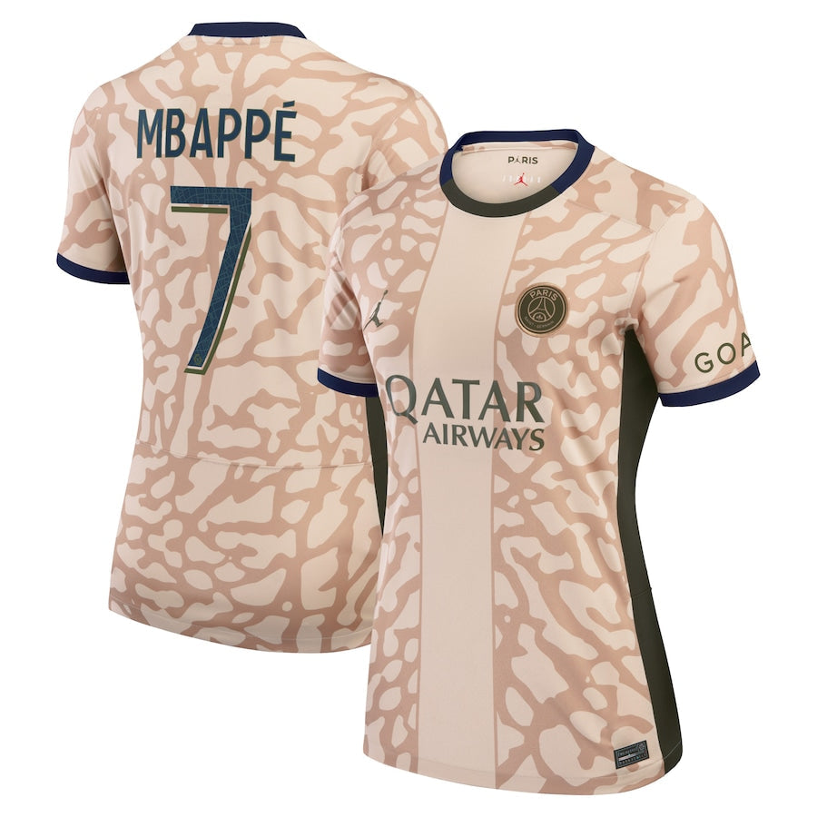 Kylian Mbappe Paris Saint-Germain Jordan Brand Women's 2023/24 Fourth Stadium  Player Jersey?�C Tan