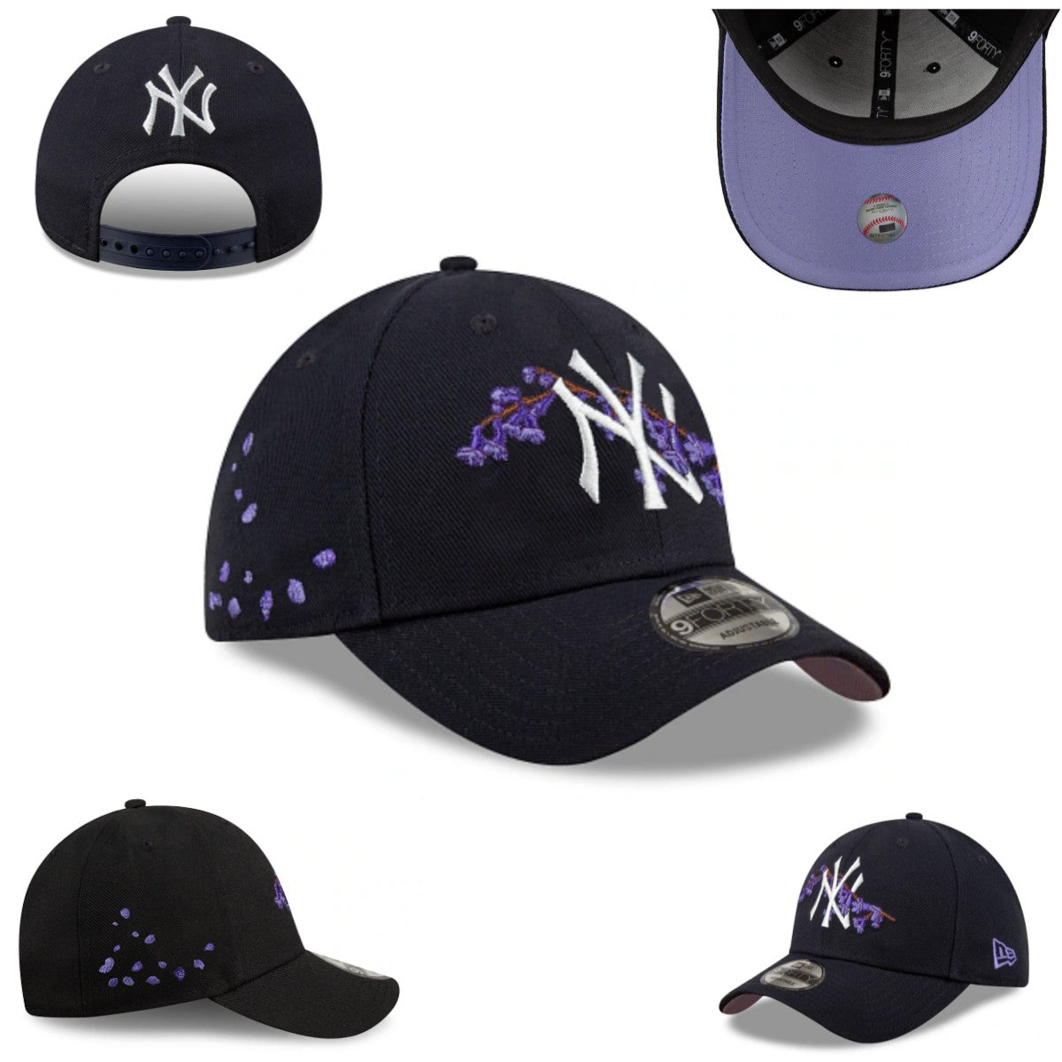 Black New York Yankees Floral Embroidery Adjustable Cap