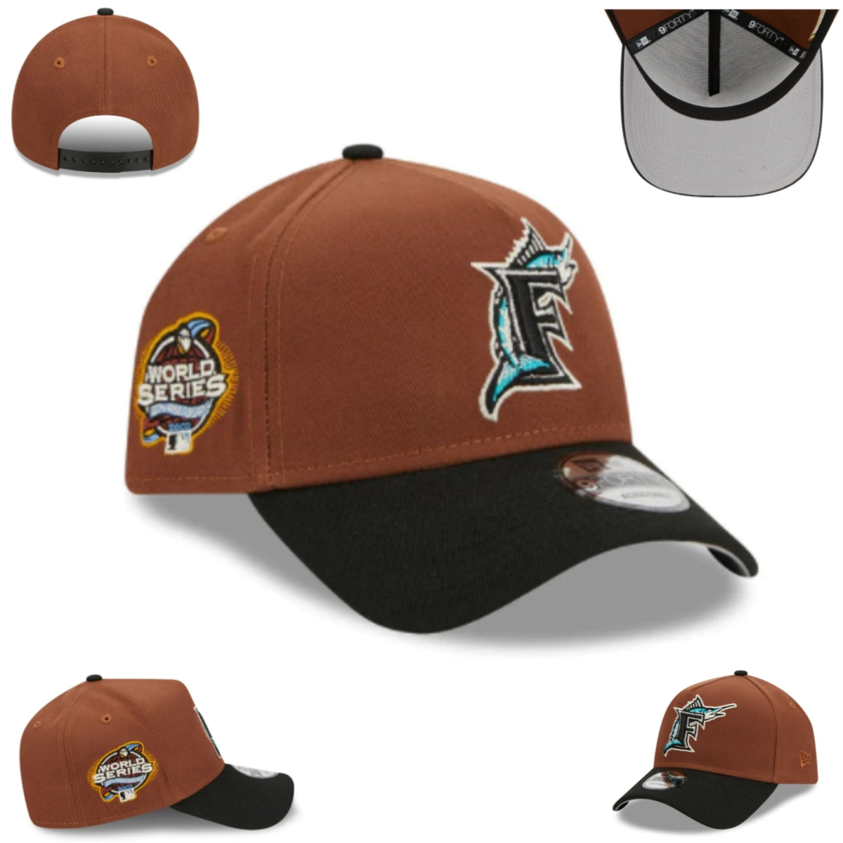 Florida Marlins Brown and Black New Era Adjustable Hat with World Series Patch
