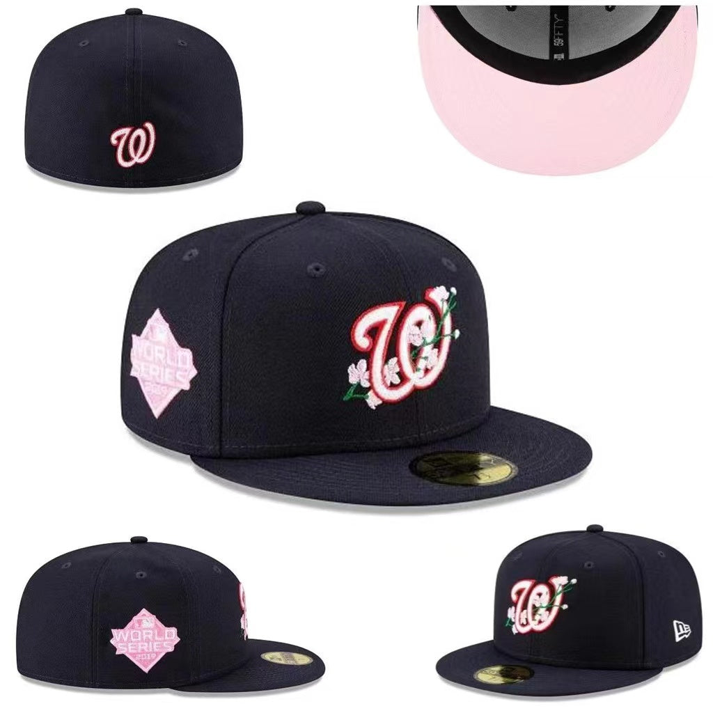 Washington Nationals Floral Black Fitted Hat with Pink Undervisor