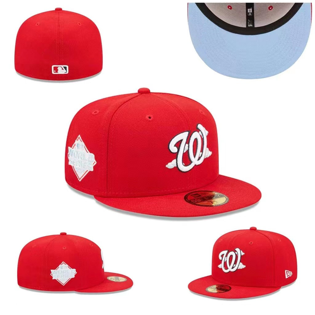 Washington Nationals World Series Fitted Hat with Light Blue Underbrim – Red