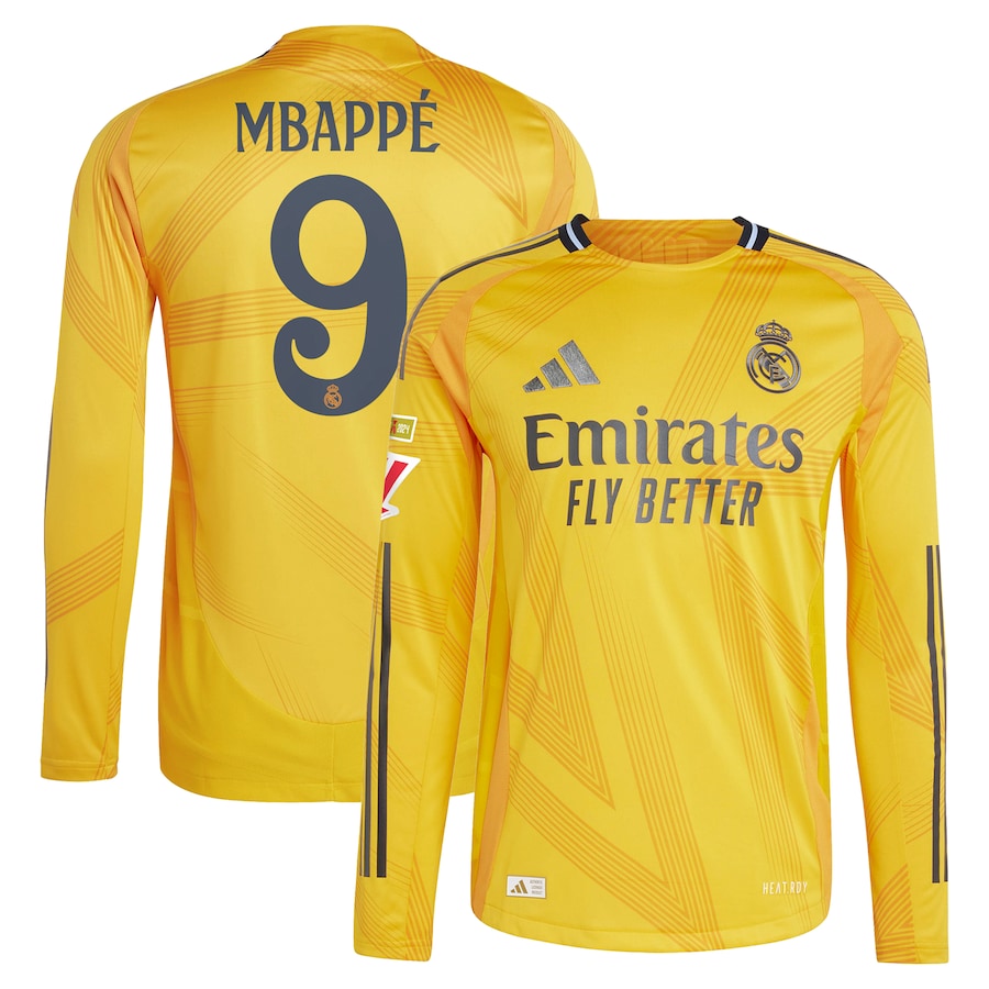 Kylian Mbapp�� Real Madrid adidas 2024/25 Away Long Sleeve Player Jersey - Orange