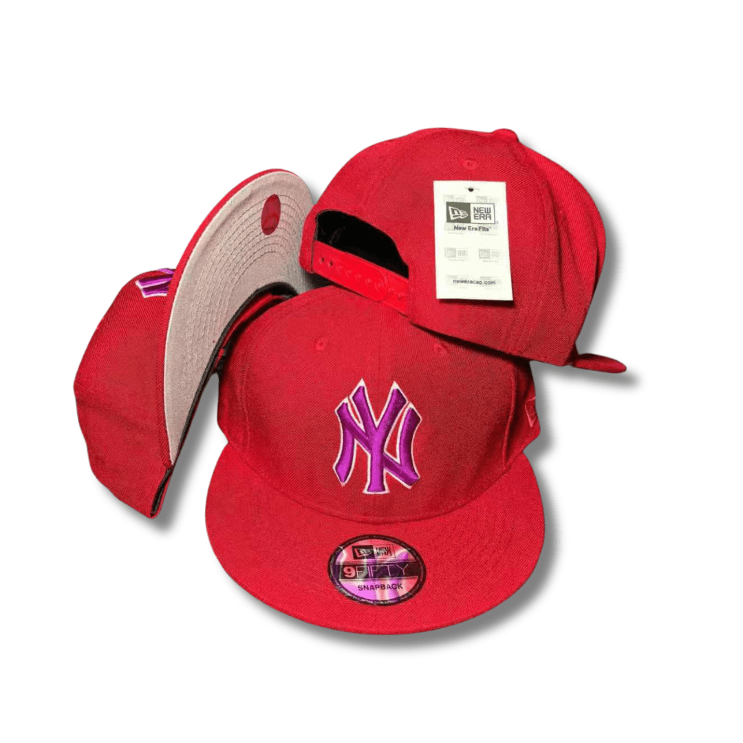New York Yankees Red with Purple Embroidered Logo - Snapback Cap