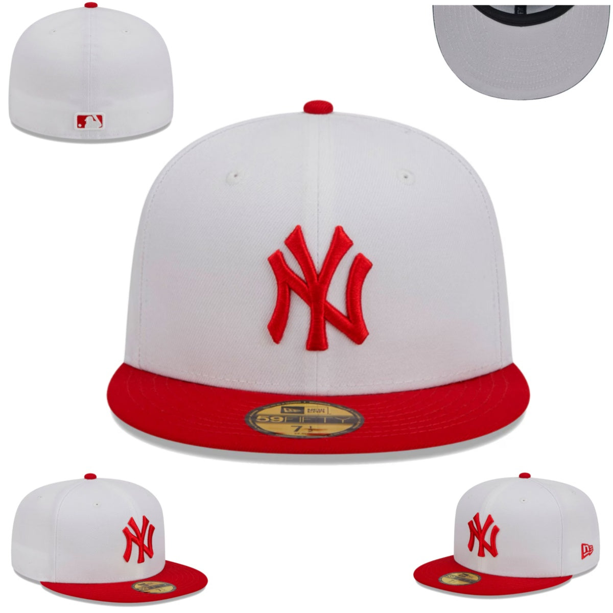 New York Yankees White and Red Fitted Cap with Bold Red Logo