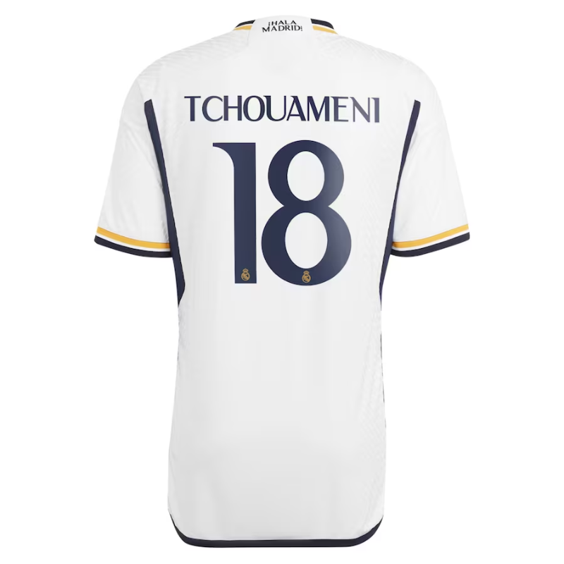 Real Madrid Home Shirt 2023-24 with Tchouam��ni 18 printing Player Jersey - White