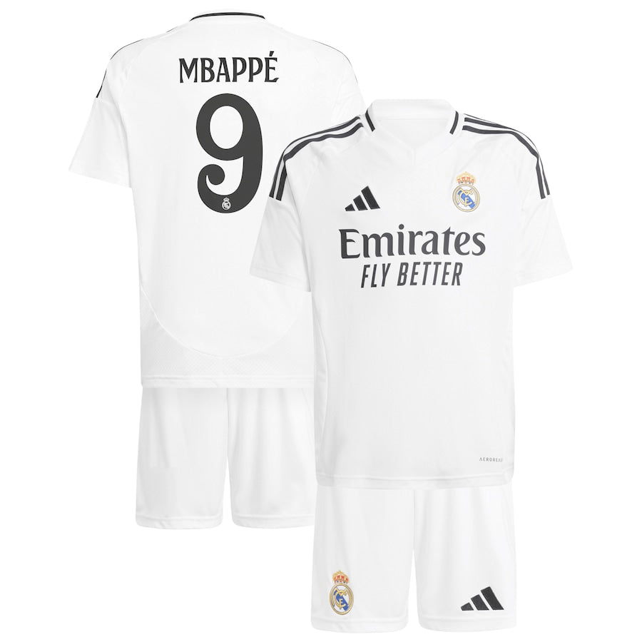 Real Madrid adidas Home Kids 2024-25 with Mbappe 9 printing Jersey - White
