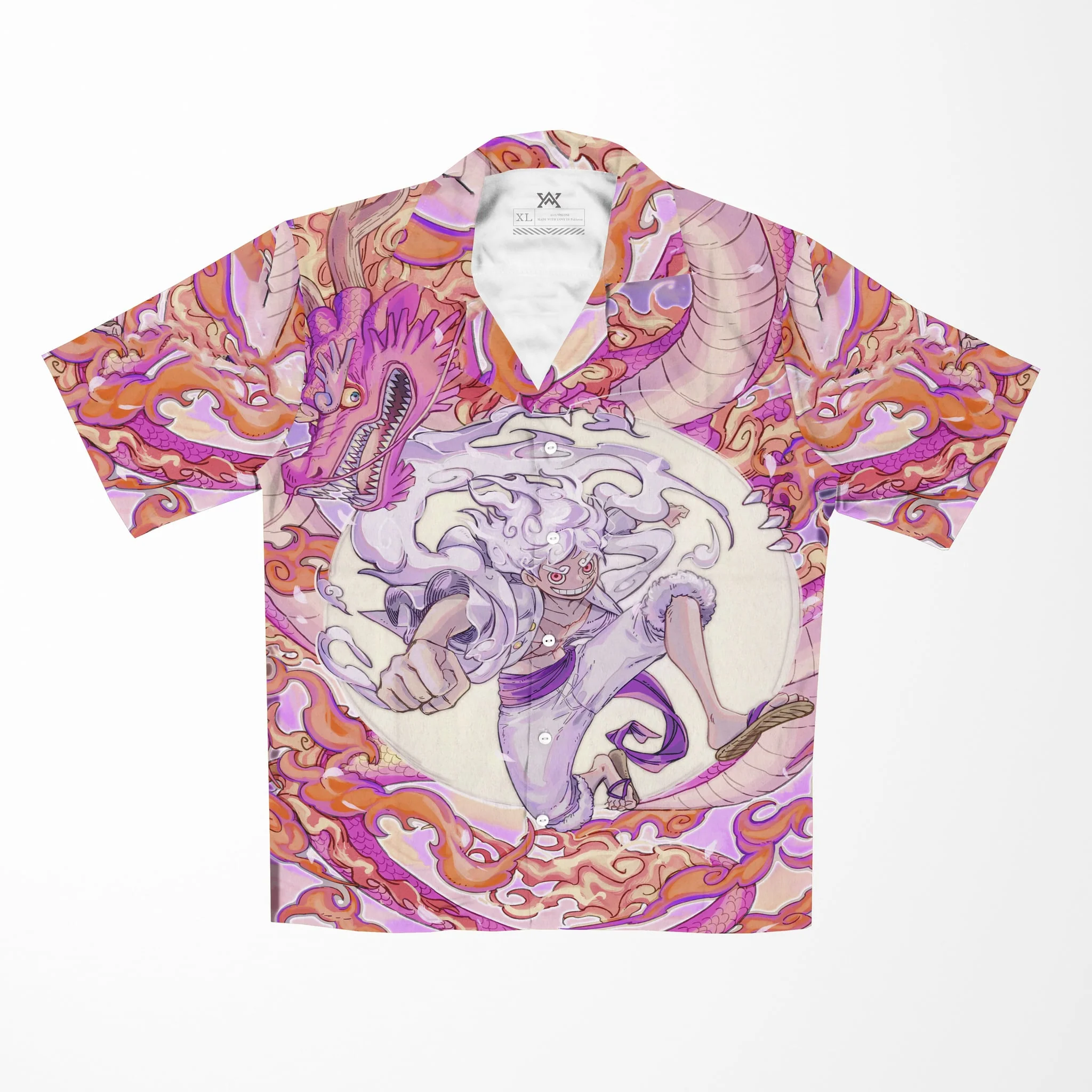 One Piece Luffy Gear 5 Dragon Fusion Hawaiian Short Sleeved Shirt