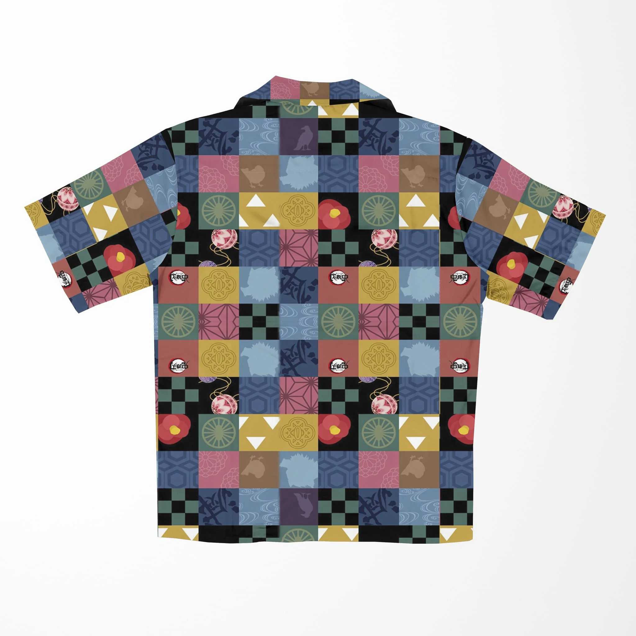 Demon Slayer Patches Button Up Hawaiian Short Sleeved Shirt