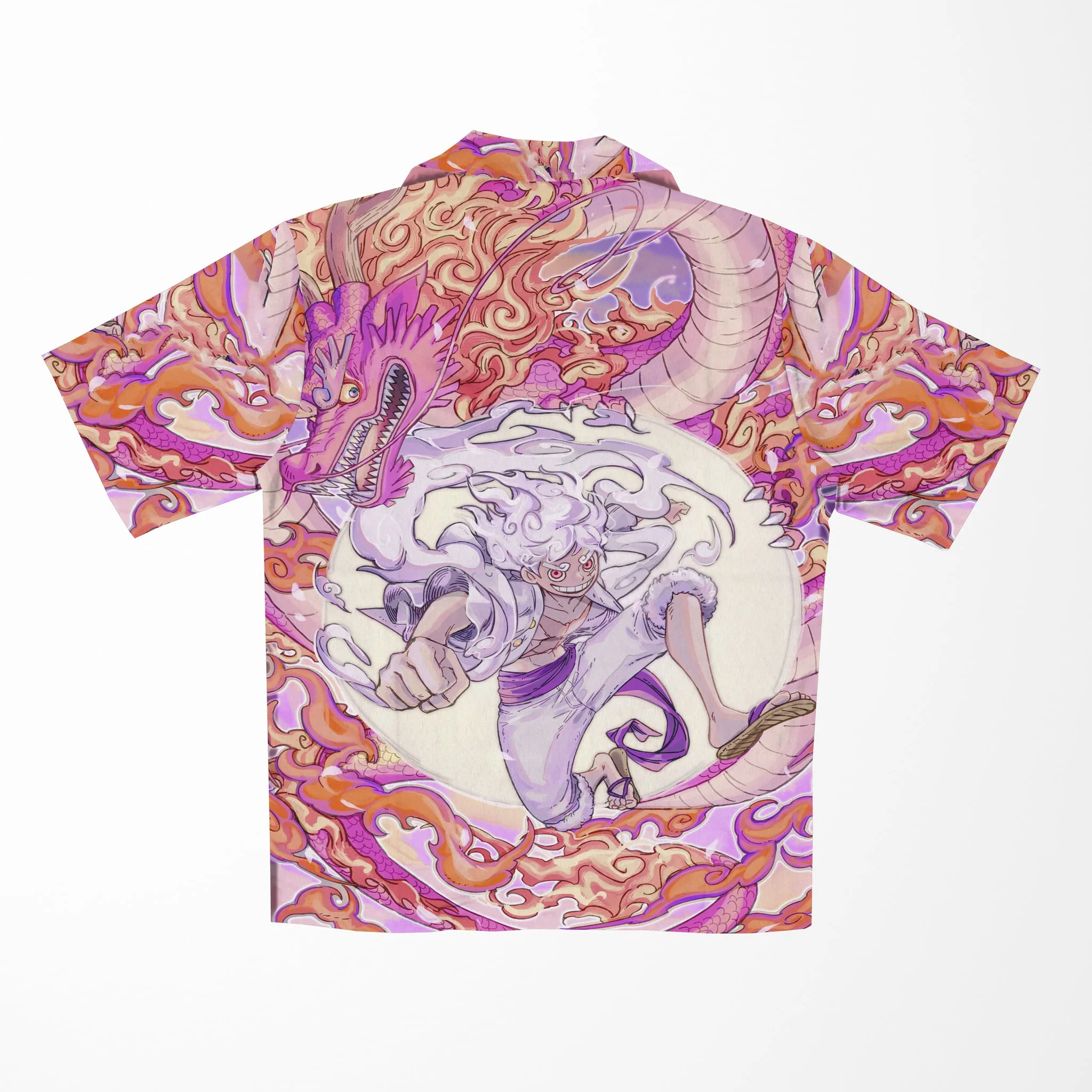 One Piece Luffy Gear 5 Dragon Fusion Hawaiian Short Sleeved Shirt