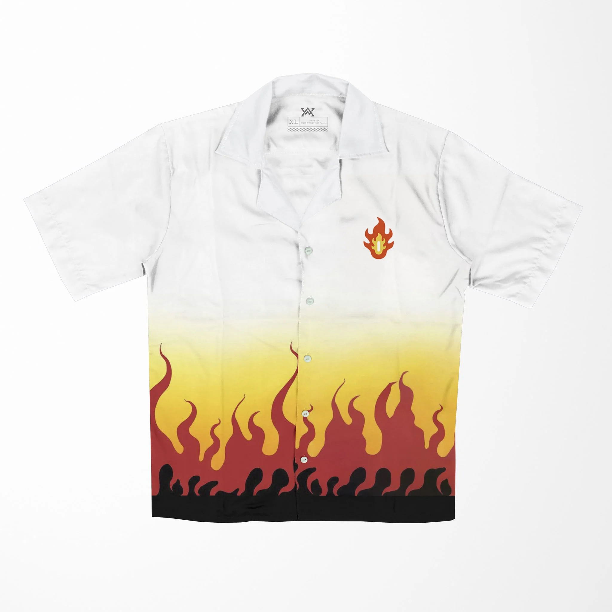 Demon Slayer Flame Pillar Button Up Short Sleeved Shirt