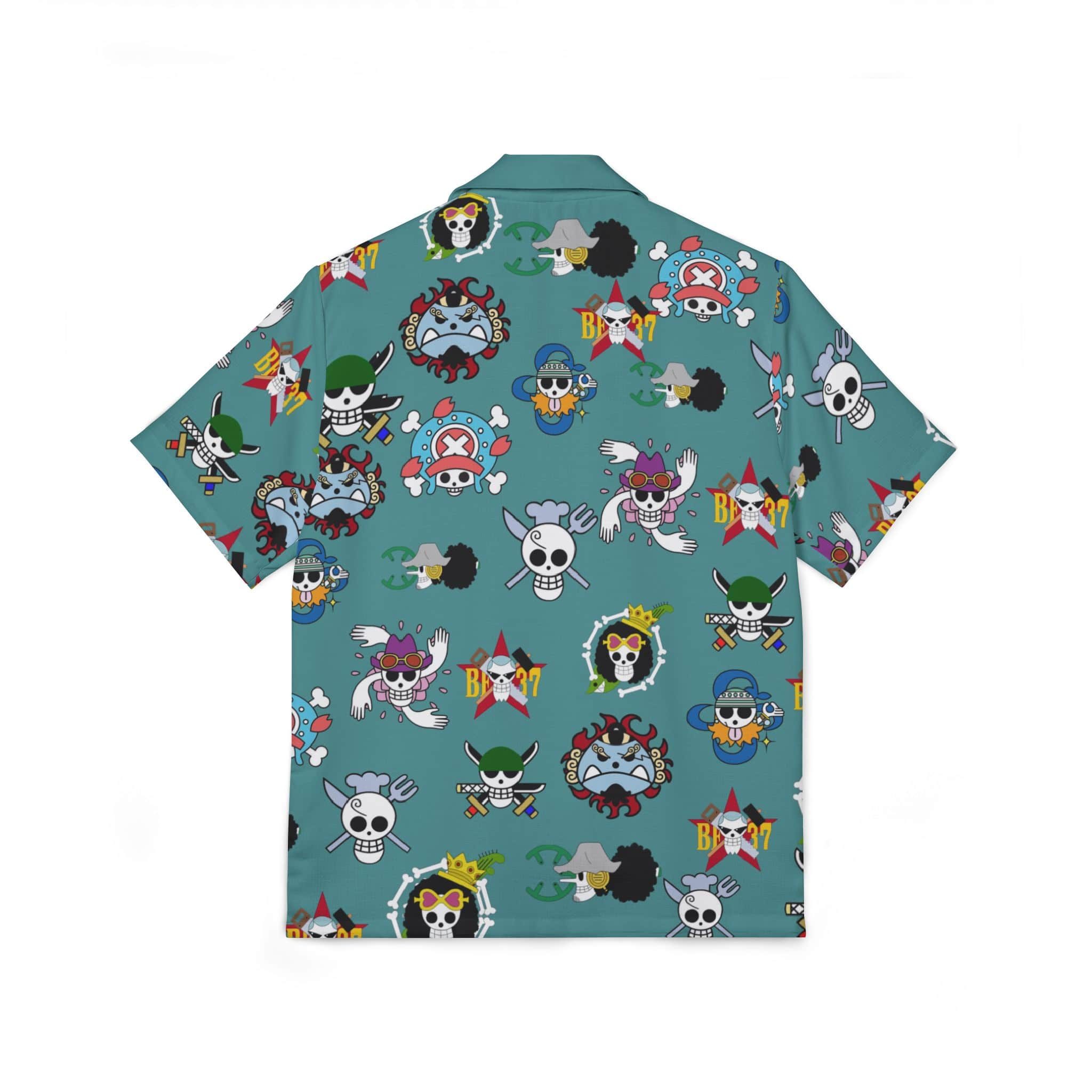 One Piece Straw Hat Crew Jolly Roger Hawaiian Camp Short Sleeved Shirt