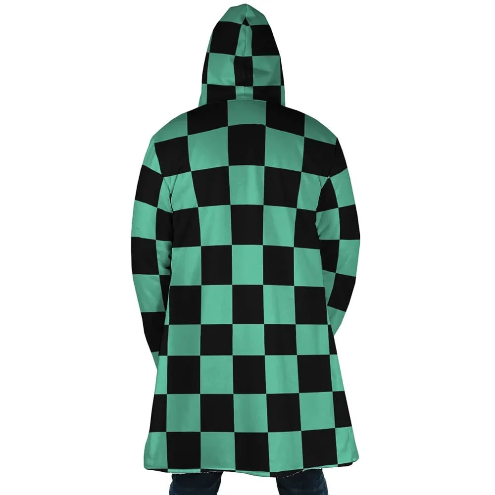 Demon Slayer Classic Green Check Fleece Hooded Cloak Coat