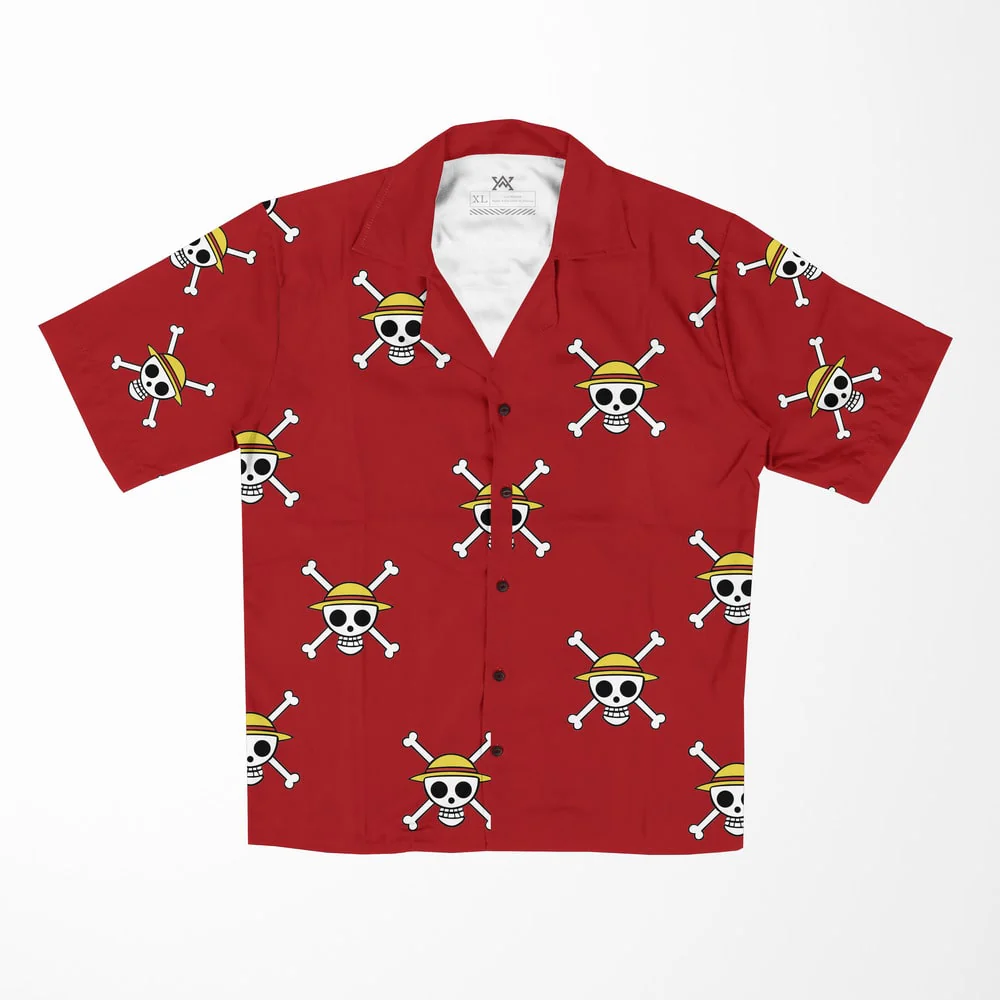 One Piece Luffy Straw Hat Pirates Jolly Roger Hawaiian Short Sleeved Shirt