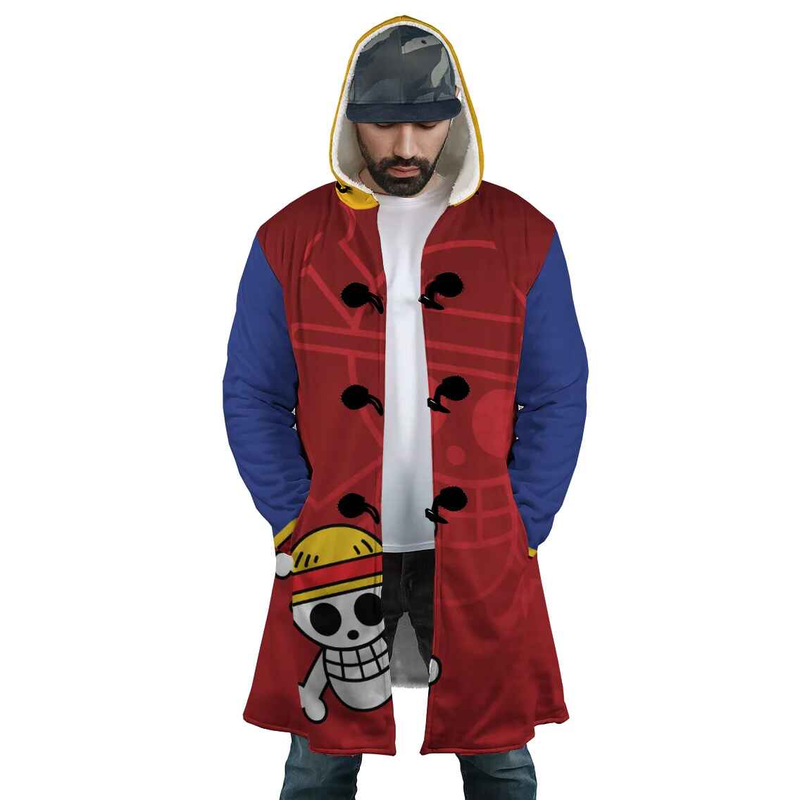 One Piece Straw Hat pirate Jolly Roger Brushed Hooded Cloak Coat