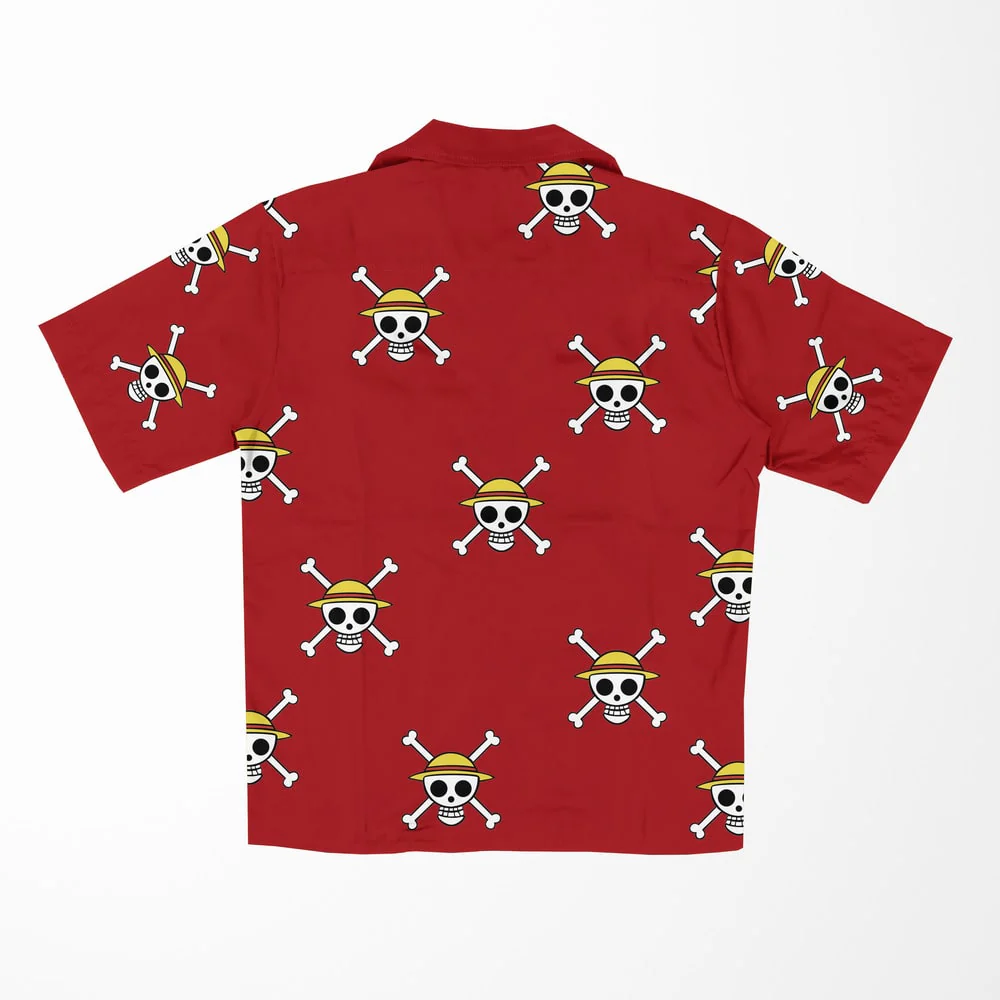 One Piece Luffy Straw Hat Pirates Jolly Roger Hawaiian Short Sleeved Shirt