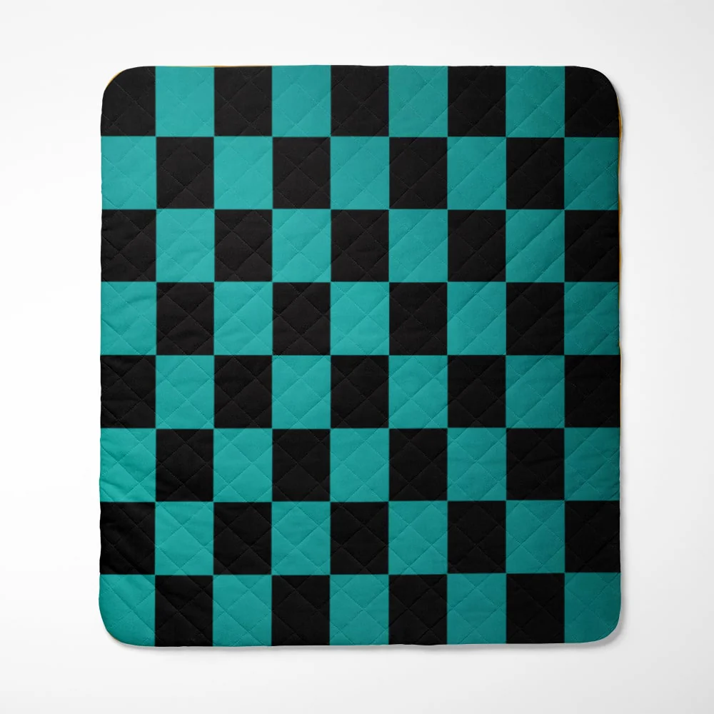 Demon Slayer kimetsu na Classic Green Check Bedspread Quilt Set