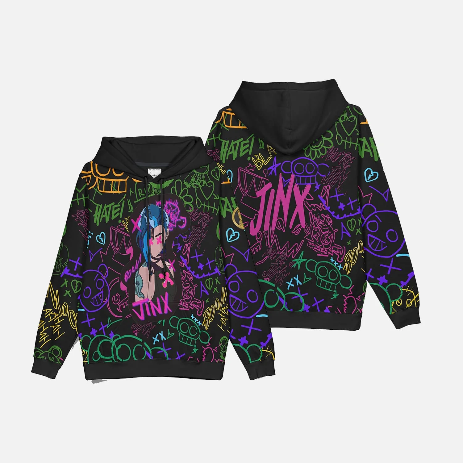 Arcane Jinx Neon Graffiti Pullover Hoodie