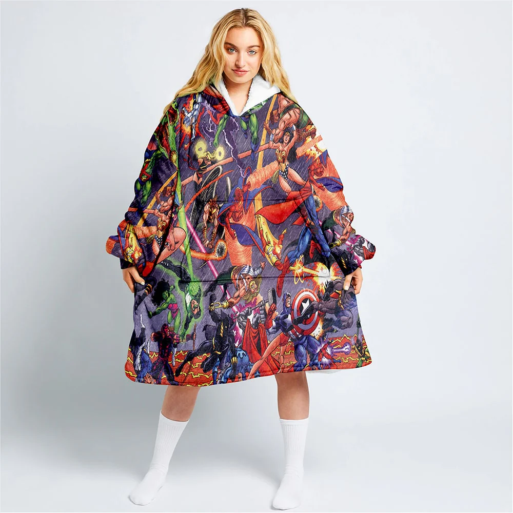 All Over Comic Heroes Blend Blanket Hoodie