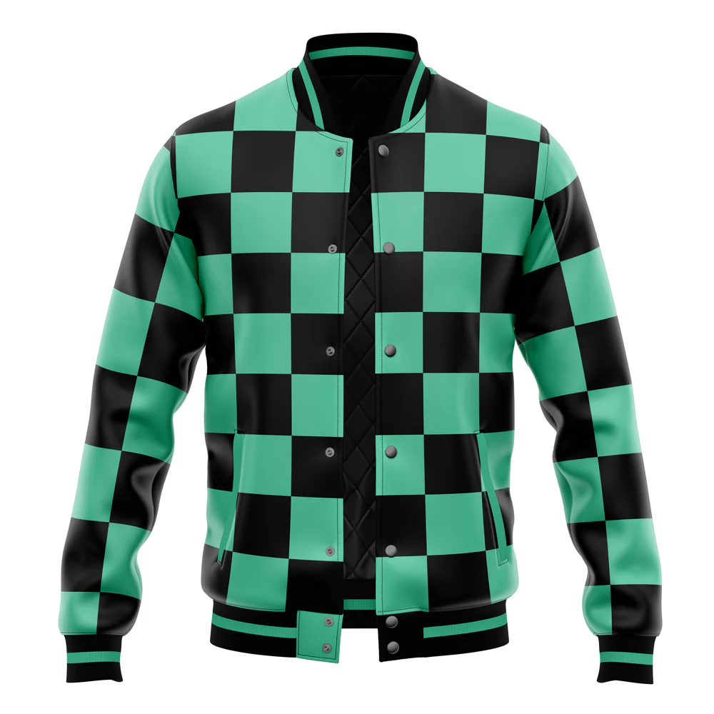 Demon Slayer kimetsu Classic Green Check Baseball Jacket