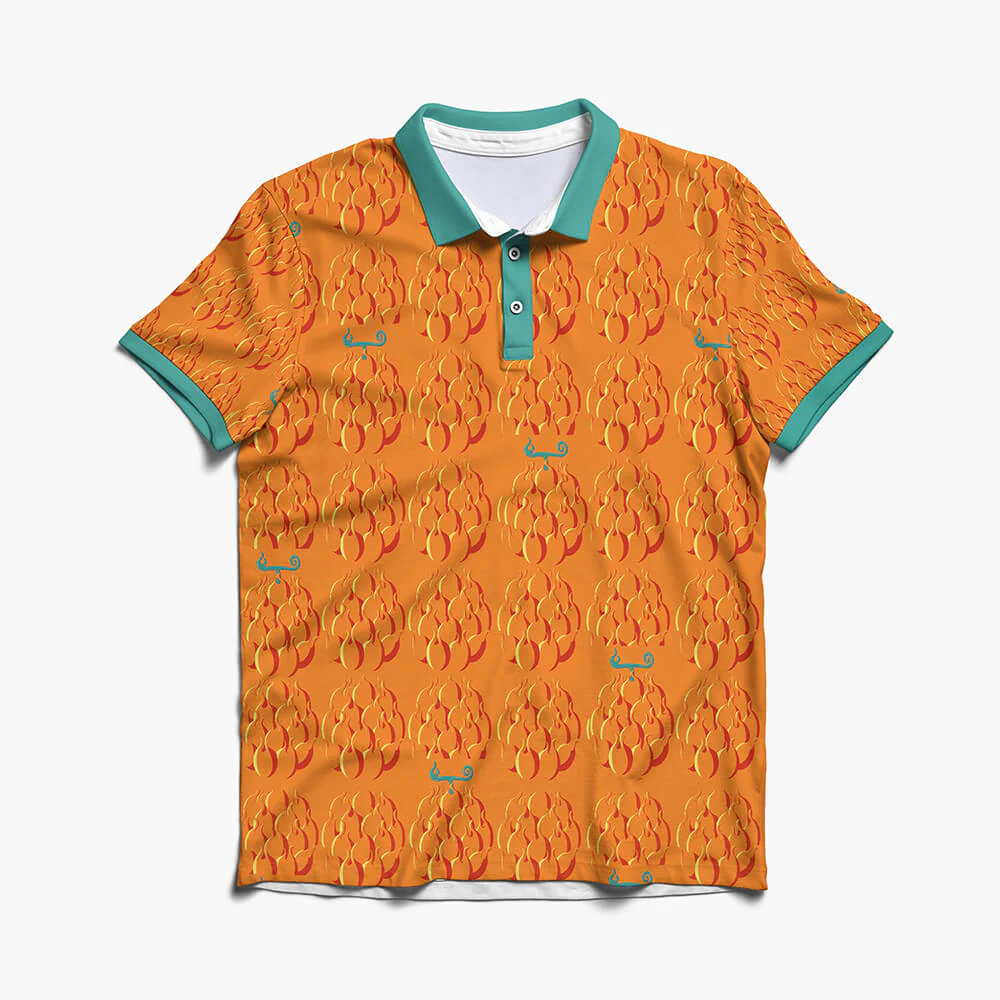 One Piece Mera Mera Devil Fruit Pattern Polo Shirt