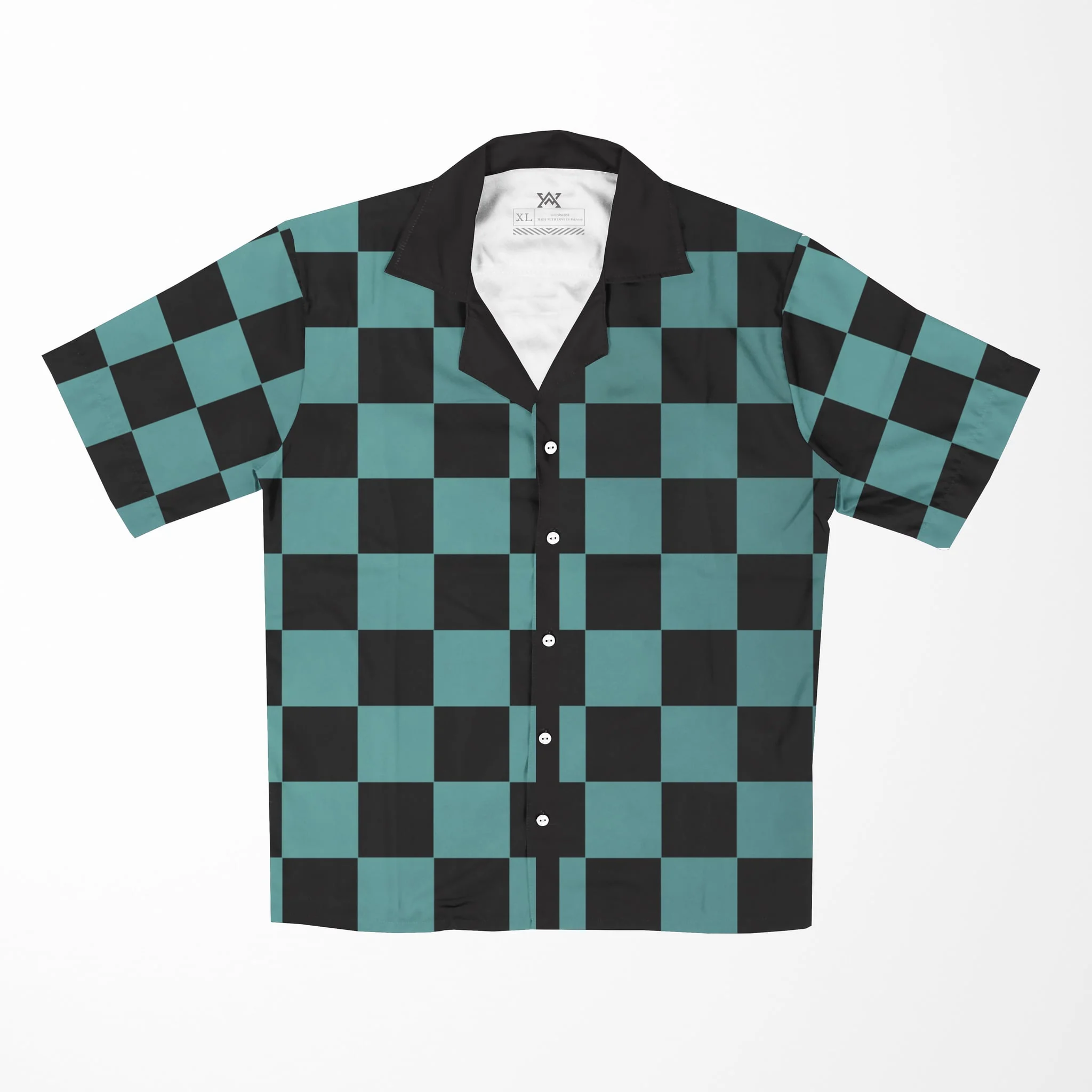 Demon Slayer Classic Green Check Pattern Hawaiian Short Sleeved Shirt