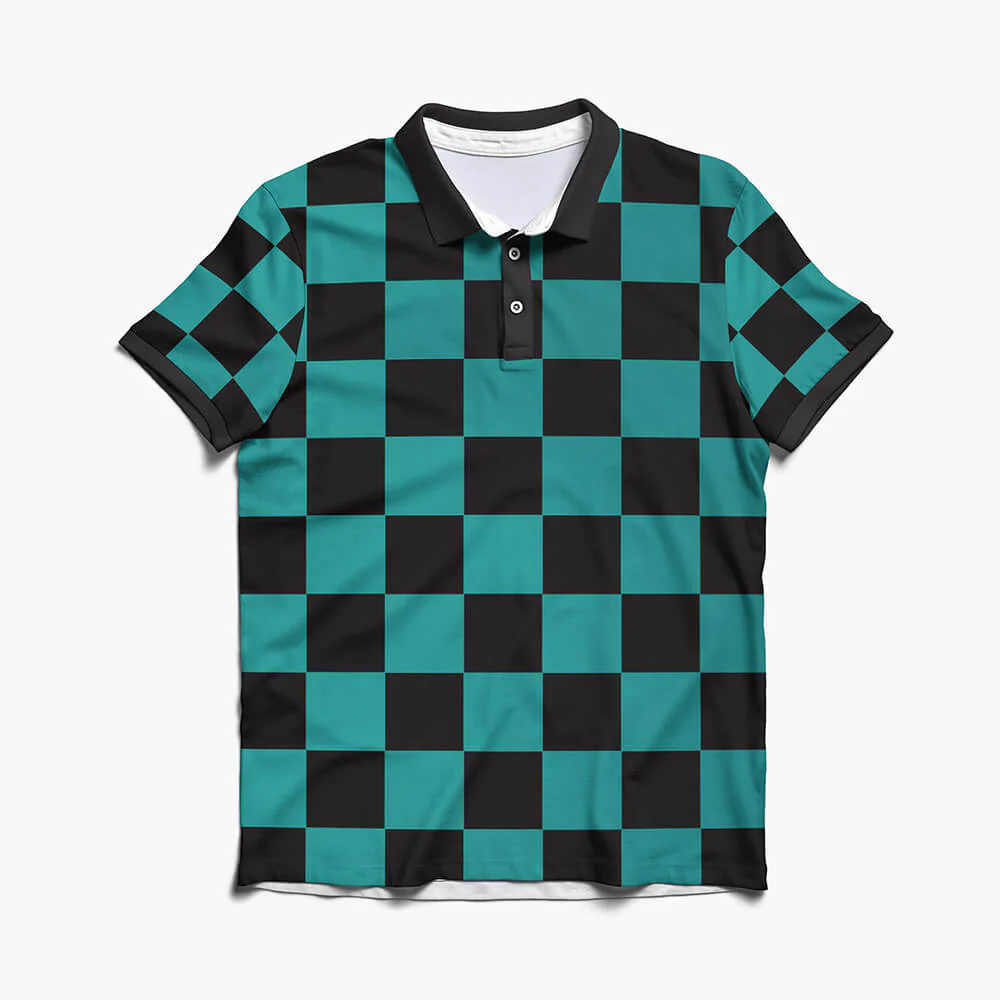 Demon Slayer kimetsu na Classic Green Check Polo Shirt