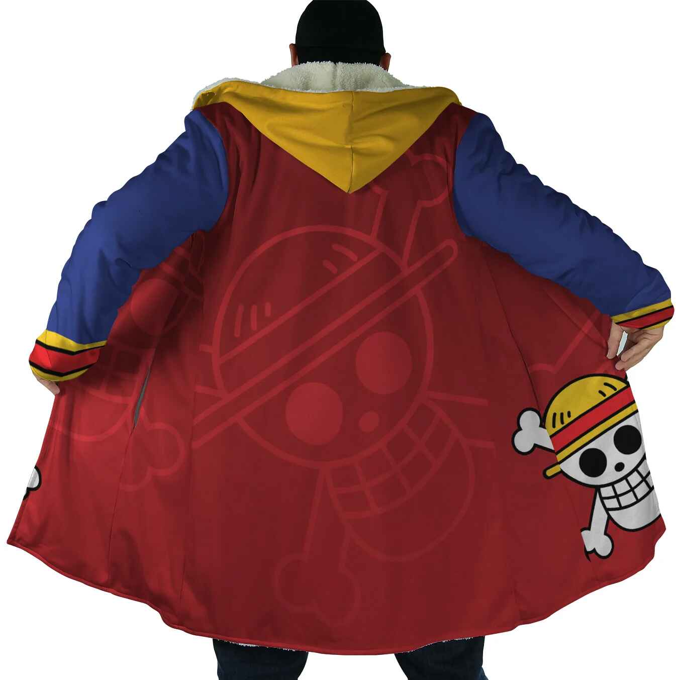 One Piece Straw Hat pirate Jolly Roger Brushed Hooded Cloak Coat