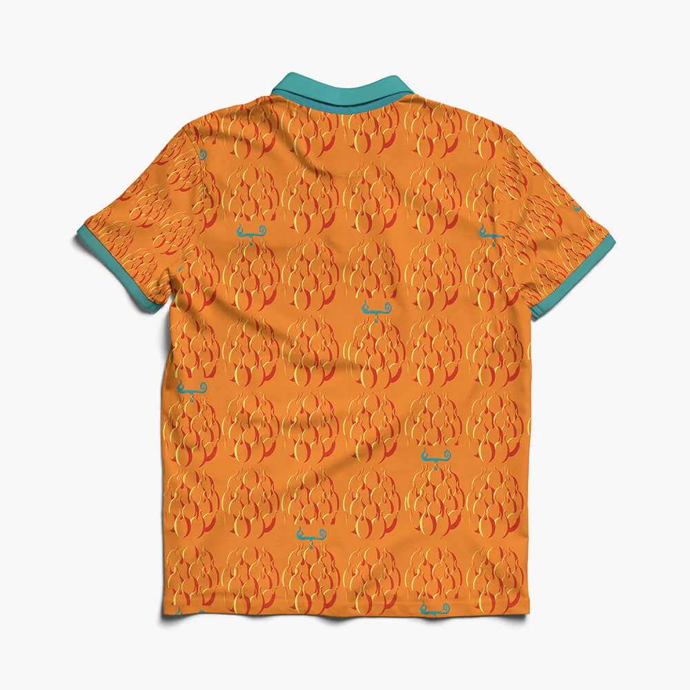 One Piece Mera Mera Devil Fruit Pattern Polo Shirt