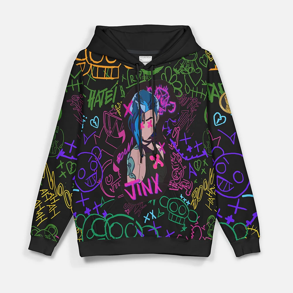Arcane Jinx Neon Graffiti Pullover Hoodie