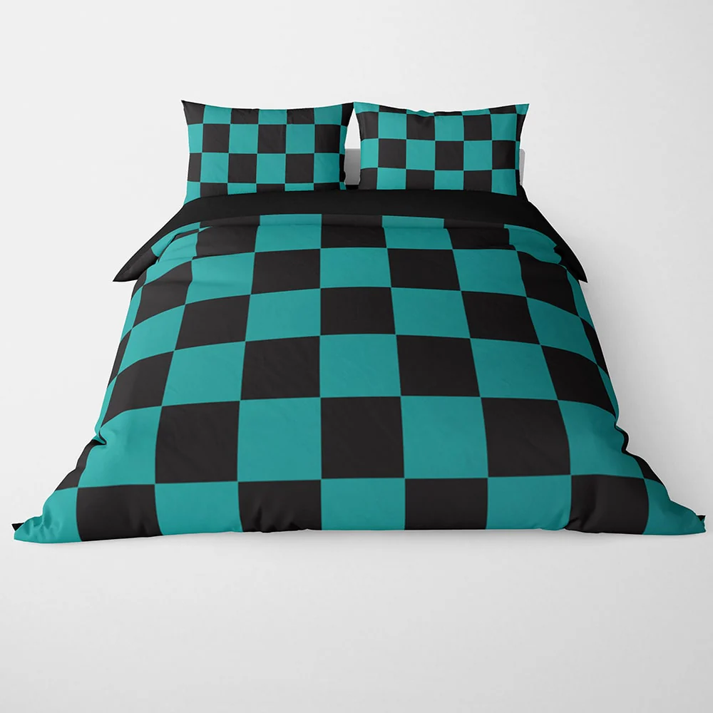 Demon Slayer Water Breath Slayers Check Pattern Duvet Cover