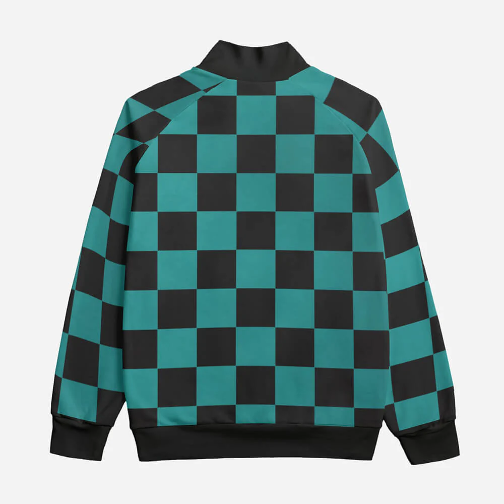 Demon Slayer kimetsu Classic Green Check Fleece Collar Up Jacket