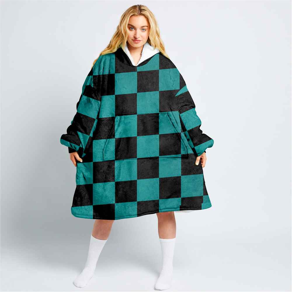 Demon Slayer kimetsu na Classic Green Check Blanket Hoodie