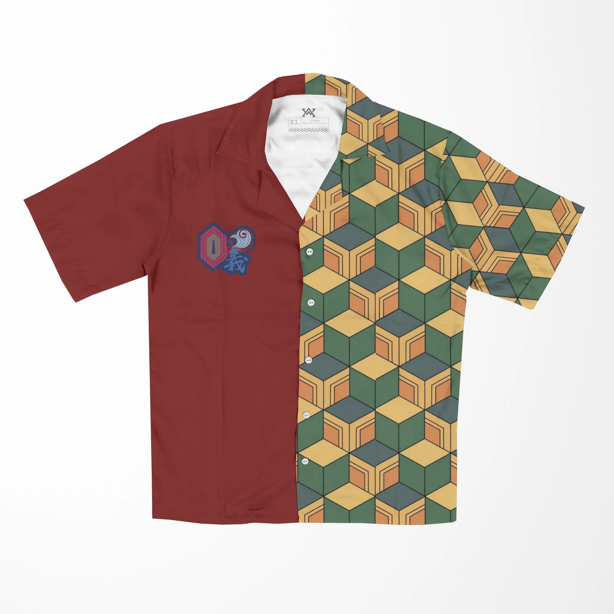 Demon Slayer Water Pillar Pattern Button Up Short Sleeved Shirt