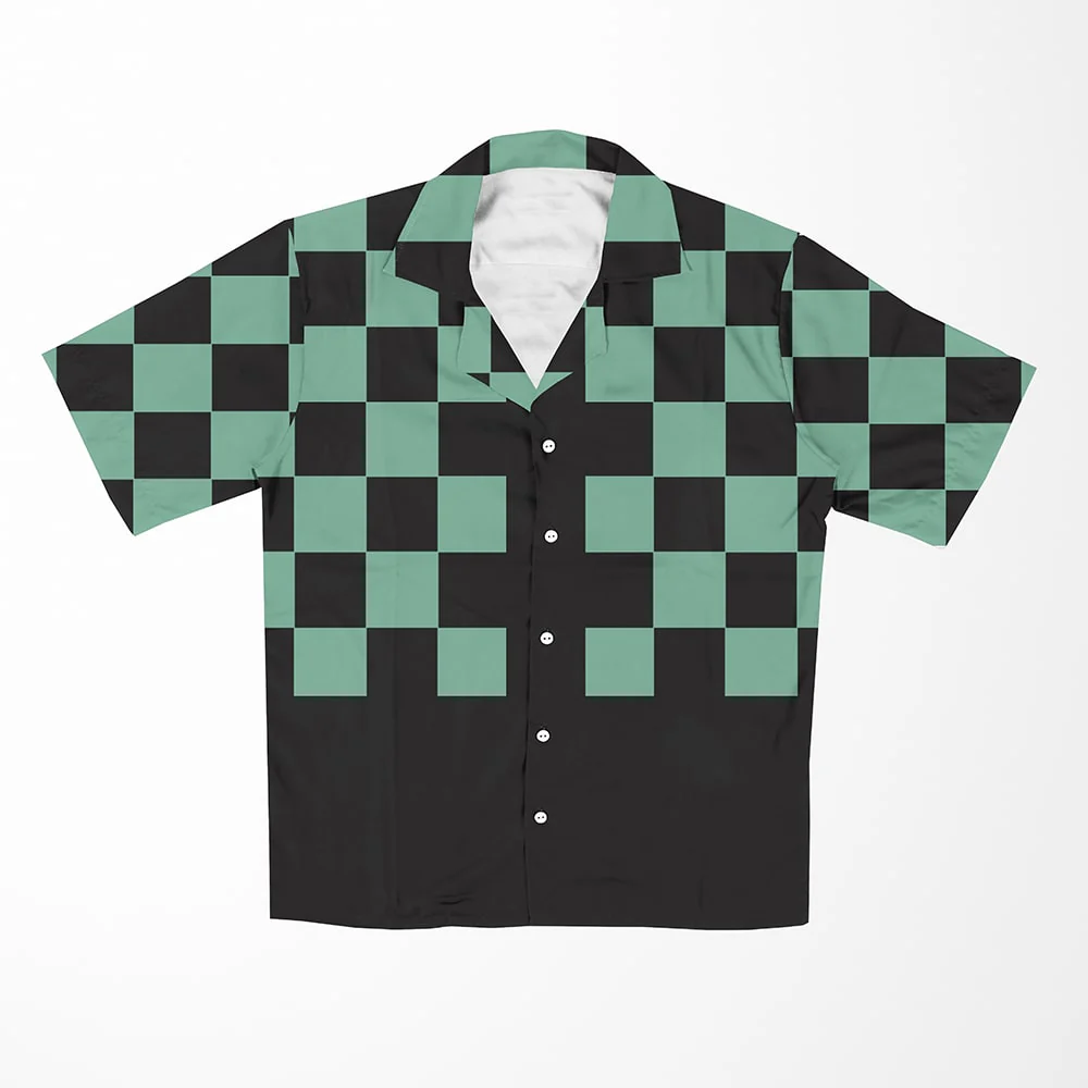 Demon Slayer Classic Check Pattern Overlap Hawaiian Short Sleeved Shirt
