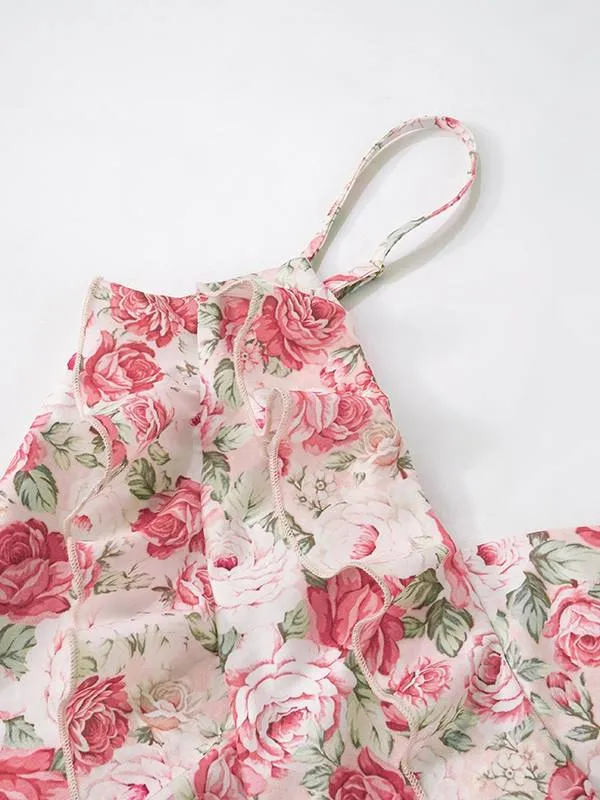 Printed Suspender Slit Dress