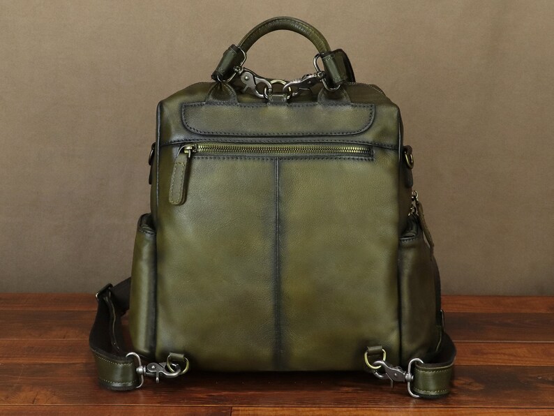 Genuine Leather Backpack Purse for Women Hand Painted Vintage Daypack Knapsack Handmade Rucksack Convertible Shoulder Bag Personalization