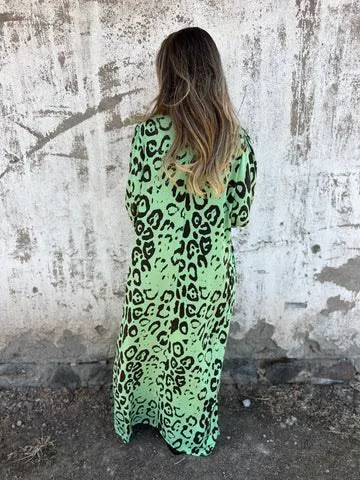 Leopard Print V-neck Pullover Long-sleeved Loose Dress
