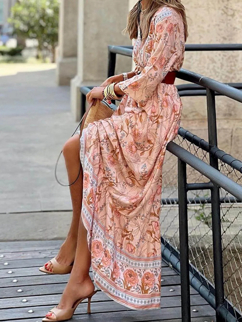 Bohemian Floral Print Maxi Dress