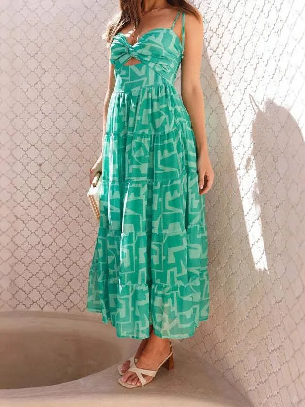 Printed Suspender Midi Dress