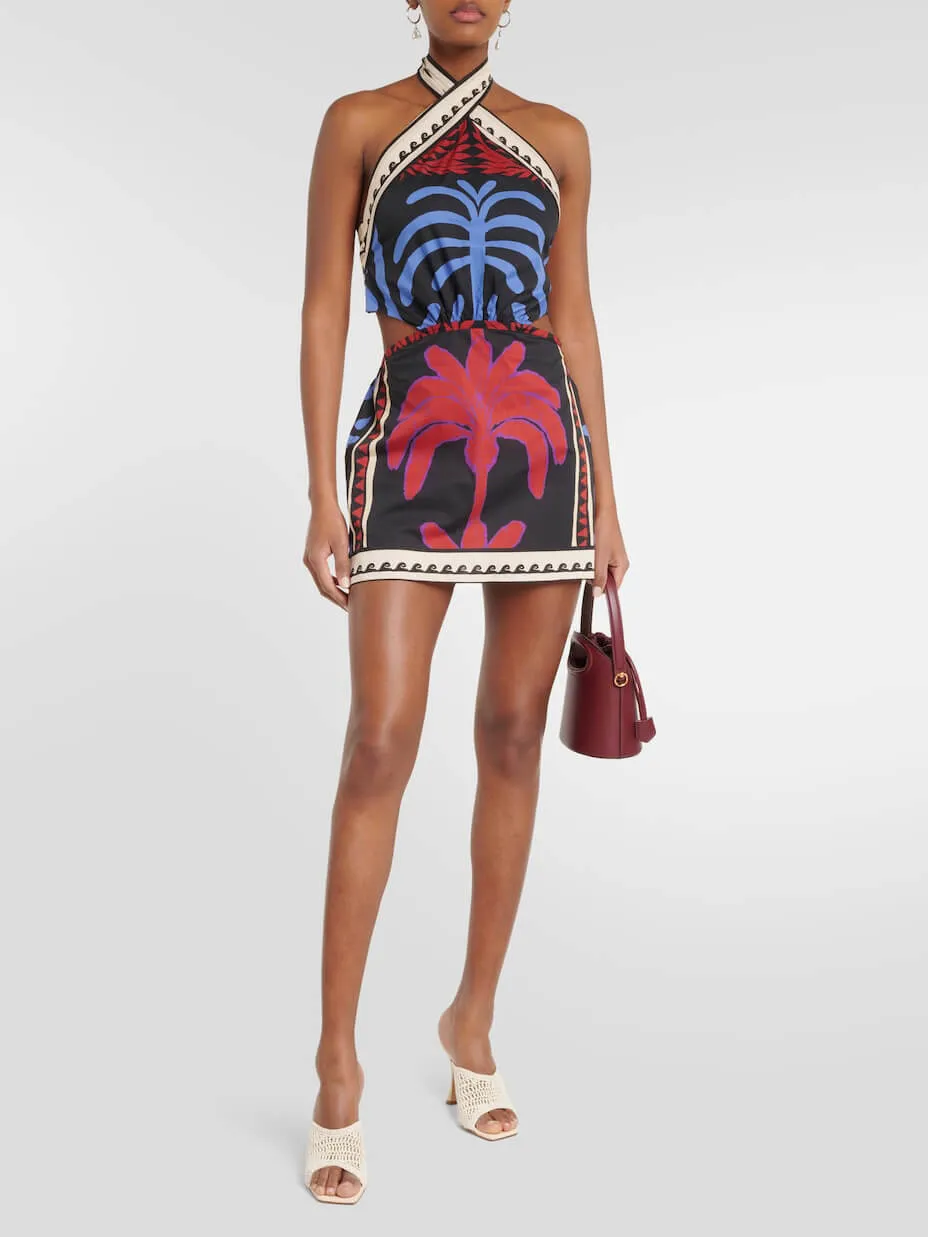 Unique Summer Print Halter Neck Mini Dress