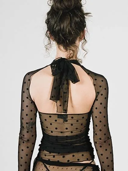 Polka Dot Lace See-Through Top T-Shirt