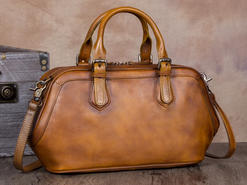 Genuine Leather Handbag for Women Top Handle Handmade Purse Vintage Crossbody Purse Personalization Birthday Gift Over the Shoulder Purses