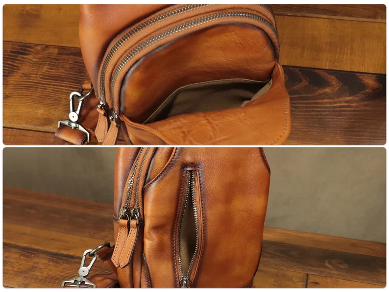 Genuine Leather Sling Bag for Men and Women Vintage Handmade Chest Bag Crossbody Bag Fashion  Shoulder Bag Sling Backpack Purses for Gifts