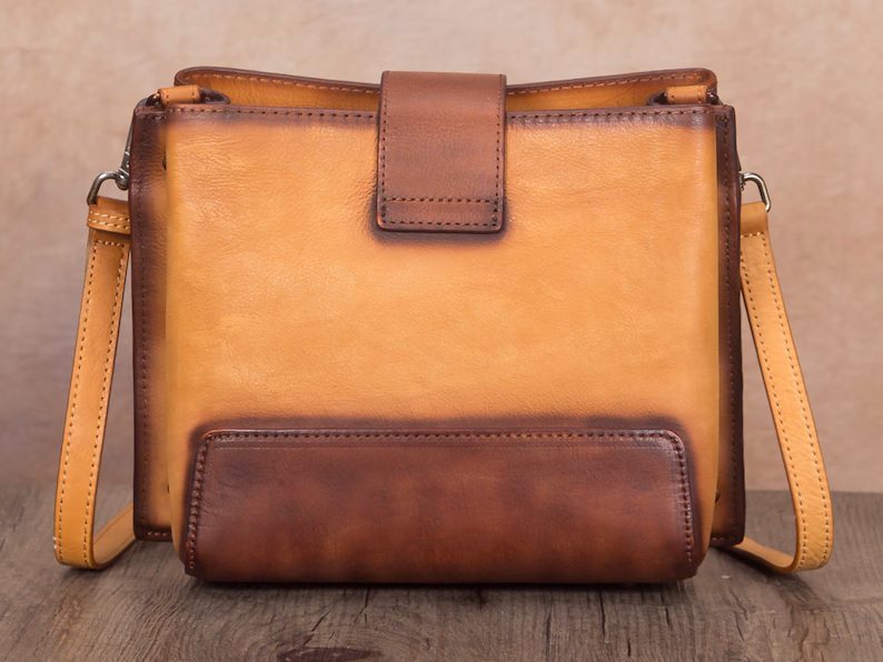 Genuine Leather Crossbody Bag for Women Vintage Shoulder Satchel with Convertible Double Straps Personalization Festival Gift Handbag